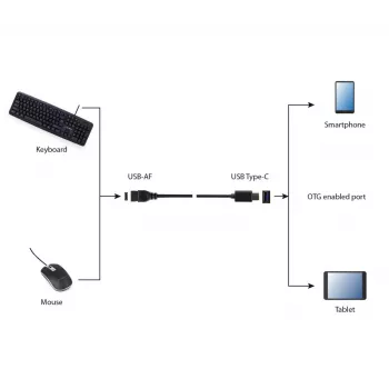 USB laidas Gembird A-OTG-CMAF3-01, USB-C į USB-A, 0,2 m, juodas