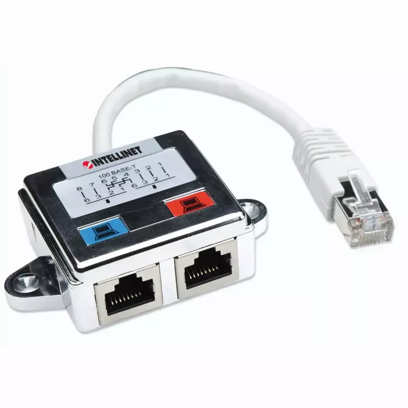 Intellinet 2 prievadų modulinis skirstytuvas, Cat5e, FTP, leidžia dviem RJ45 prievadams dalytis vienu Cat5e tinklo kabeliu