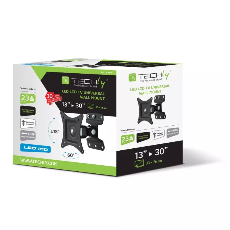 Techly 13-30 inch sieninis laikiklis, skirtas LED LCD TV, pilnai judantis, ICA-LCD 201BK