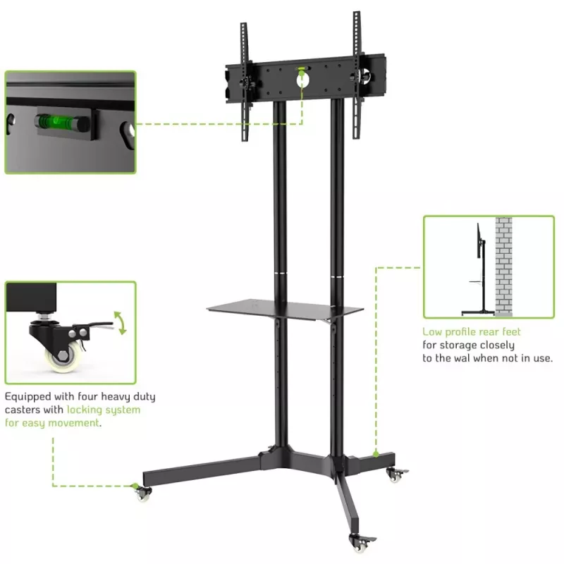 Techly grindų vežimėlis su lentyna LCD / LED / Plasma 30-65 inch ICA-TR6
