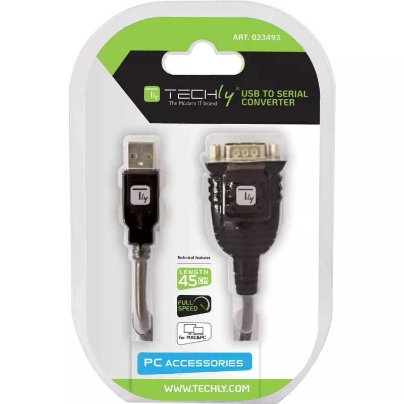 USB į nuoseklųjį adapterį Techly IDATA USB-SER-2T, USB-A kištukas į DB-9 patinas, 0,45 m, permatomas baltas