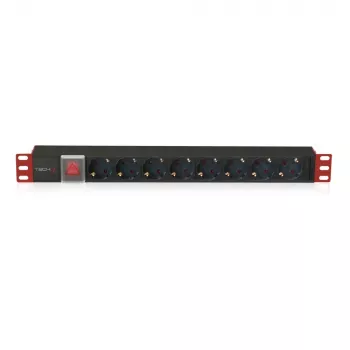 Techly I-CASE STRIP-81UD power distribution unit (PDU) 8 AC outlet(s) 1U Juoda, Raudona