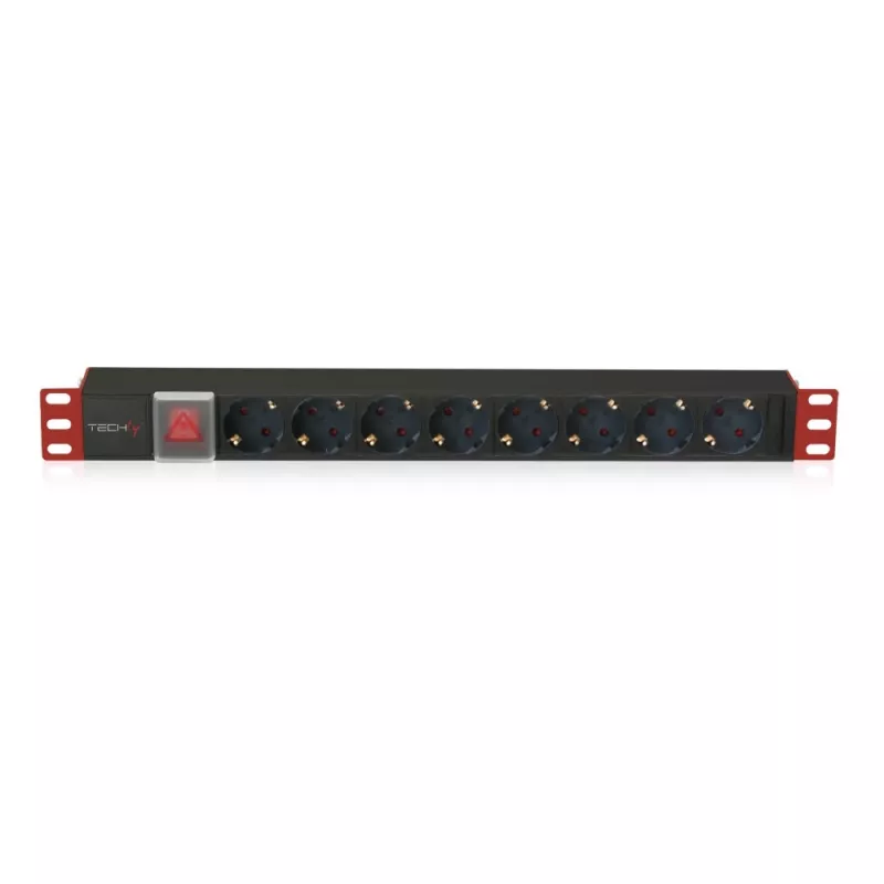 Techly I-CASE STRIP-81UD power distribution unit (PDU) 8 AC outlet(s) 1U Juoda, Raudona