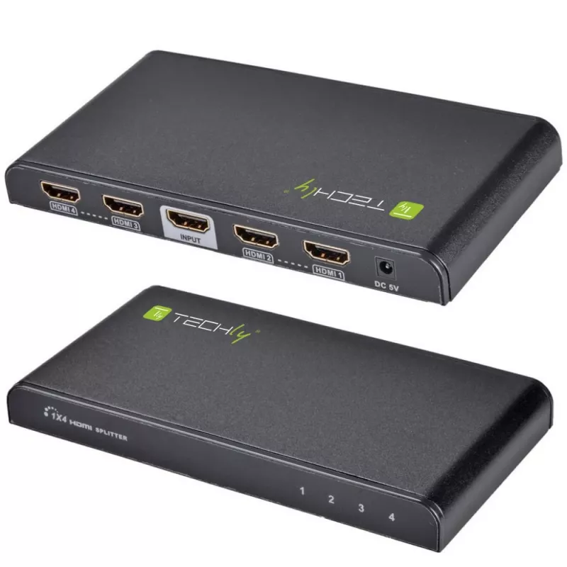 Techly HDMI skirstytuvas 4 krypčių 4K*2K IDATA HDMI-4K4, HDMI, 4x HDMI, 1x HDMI F, 4096 x 2160 pikselių, juoda, 36 bitų