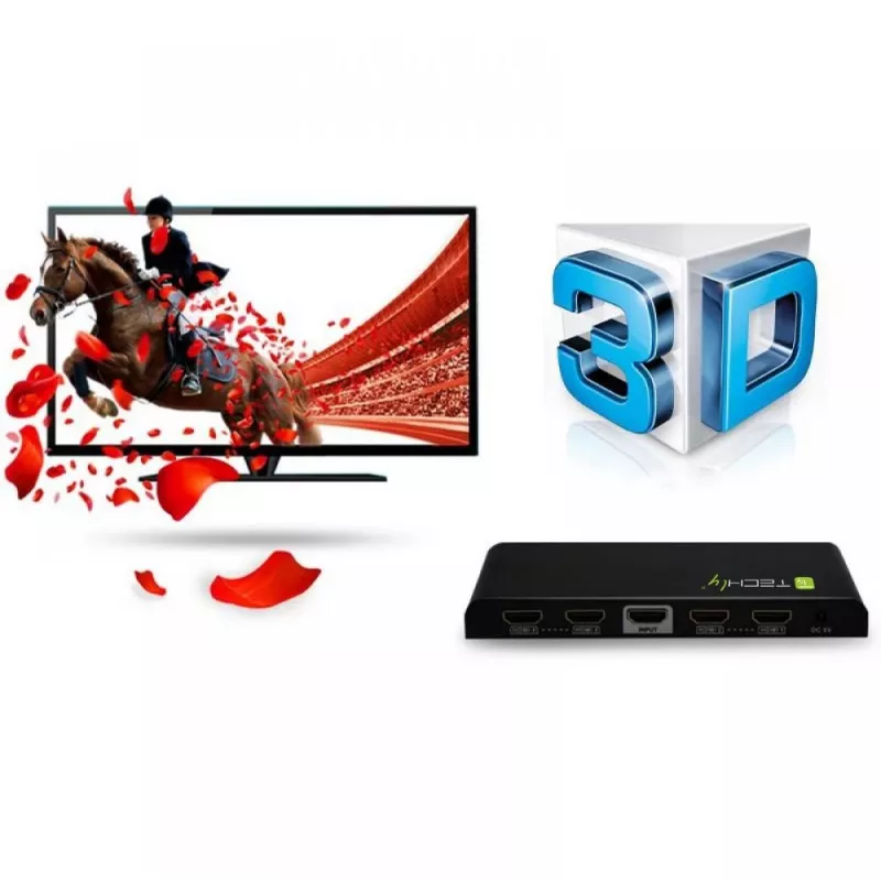 Techly HDMI skirstytuvas 4 krypčių 4K*2K IDATA HDMI-4K4, HDMI, 4x HDMI, 1x HDMI F, 4096 x 2160 pikselių, juoda, 36 bitų