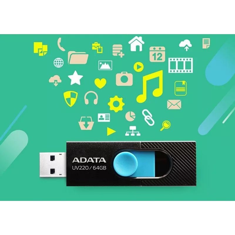ADATA UV220 USB atmintinukė 64 GB USB Type-A 2.0 Juoda, Mėlyna