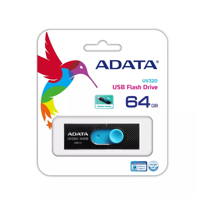 ADATA UV320 USB atmintinė 64 GB USB Type-A 3.2 Gen 1 (3.1 Gen 1) Juoda, Mėlyna