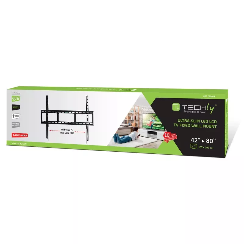 Techly sieninis laikiklis LED LCD televizoriui 42-80, itin plonas, fiksuotas, H600mm, ICA-PLB 860