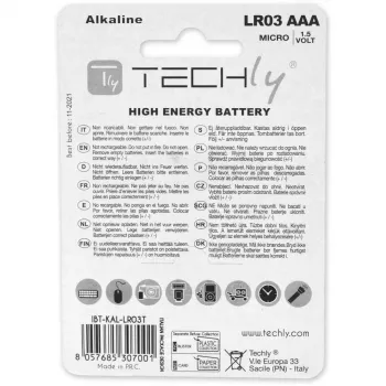 Techly Blister 4 Batteries High Power Mini Stilo AAA Alkaline LR03 1.5V IBT-KAL-LR03T