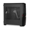 PC korpusas IBOX ORCUS X14 Midi Tower Juoda — ITX/ATX, šoninis langas, raudonas apšvietimas, 3×3,5 col. lizdai, 2×2,5 col. lizdai, 1×5,25 col., USB 3.2 Gen1 Type-A