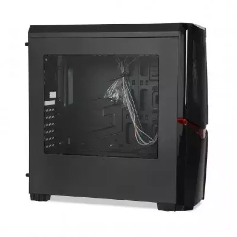 PC korpusas IBOX ORCUS X14 Midi Tower Juoda — ITX/ATX, šoninis langas, raudonas apšvietimas, 3×3,5 col. lizdai, 2×2,5 col. lizdai, 1×5,25 col., USB 3.2 Gen1 Type-A