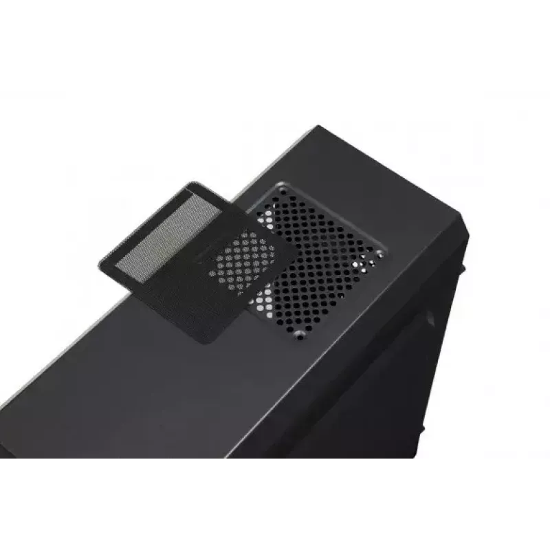 PC korpusas IBOX ORCUS X14 Midi Tower Juoda — ITX/ATX, šoninis langas, raudonas apšvietimas, 3×3,5 col. lizdai, 2×2,5 col. lizdai, 1×5,25 col., USB 3.2 Gen1 Type-A