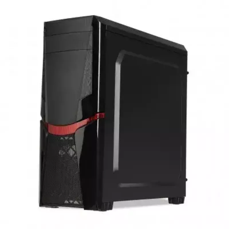 PC korpusas IBOX ORCUS X14 Midi Tower Juoda — ITX/ATX, šoninis langas, raudonas apšvietimas, 3×3,5 col. lizdai, 2×2,5 col. lizdai, 1×5,25 col., USB 3.2 Gen1 Type-A