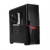 PC korpusas IBOX ORCUS X14 Midi Tower Juoda — ITX/ATX, šoninis langas, raudonas apšvietimas, 3×3,5 col. lizdai, 2×2,5 col. lizdai, 1×5,25 col., USB 3.2 Gen1 Type-A