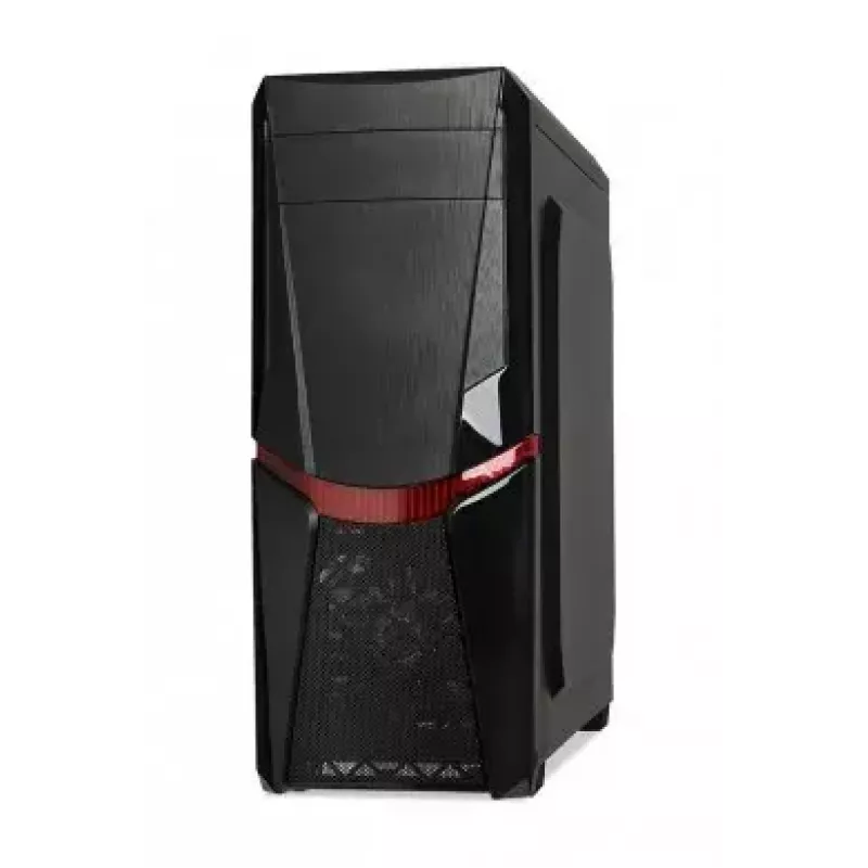 PC korpusas IBOX ORCUS X14 Midi Tower Juoda — ITX/ATX, šoninis langas, raudonas apšvietimas, 3×3,5 col. lizdai, 2×2,5 col. lizdai, 1×5,25 col., USB 3.2 Gen1 Type-A