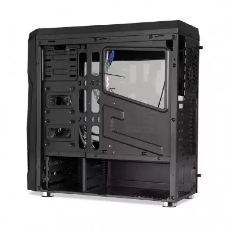PC korpusas IBOX ORCUS X14 Midi Tower Juoda — ITX/ATX, šoninis langas, raudonas apšvietimas, 3×3,5 col. lizdai, 2×2,5 col. lizdai, 1×5,25 col., USB 3.2 Gen1 Type-A