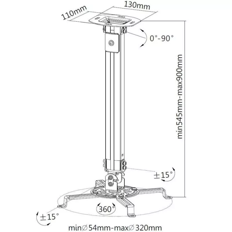 Techly Projektoriaus Lubinio Laikiklio Prailginimas 545-900 mm Sidabrinis ICA-PM 18M