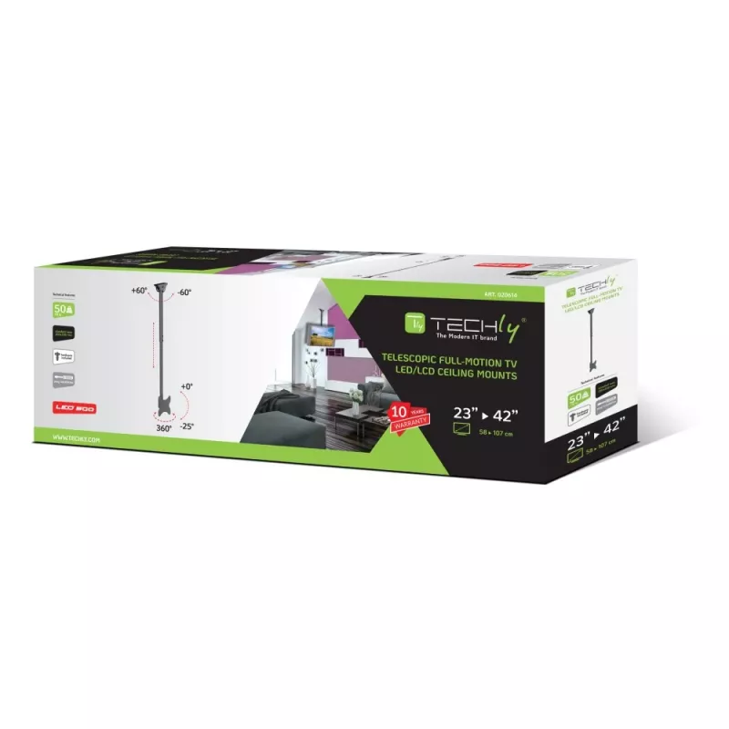 Techly teleskopinis lubų laikiklis iki 1,6 m LED TV LCD 23-42 coliai ICA-CPLB 922L