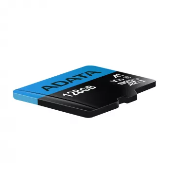 ADATA MicroSDXC 128 GB UHS-I Class 10 atminties kortelė — 85 MB/s skaitymas, 25 MB/s rašymas, atspari vandeniui, su SD adapteriu