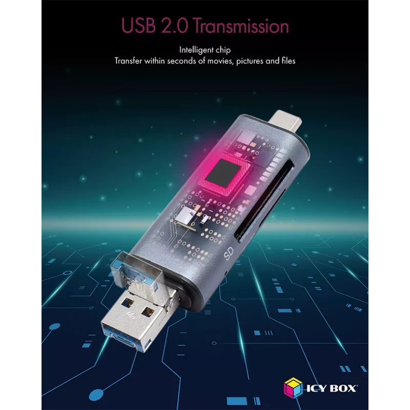 ICY BOX IB-CR200-C kortelių skaitytuvas USB 2.0 Juoda