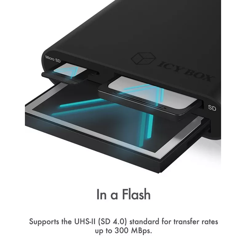ICY BOX IB-CR301-U3 kortelių skaitytuvas USB 3.2 Gen 1 (3.1 Gen 1) Juoda