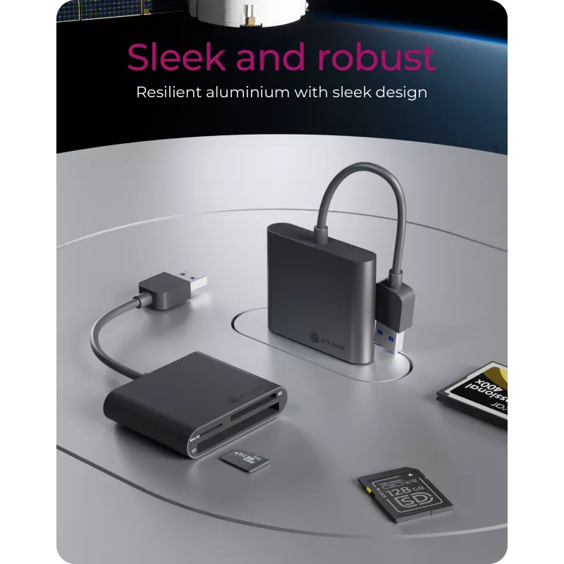 ICY BOX IB-CR301-U3 kortelių skaitytuvas USB 3.2 Gen 1 (3.1 Gen 1) Juoda