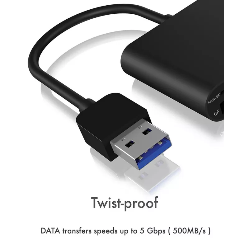 ICY BOX IB-CR301-U3 kortelių skaitytuvas USB 3.2 Gen 1 (3.1 Gen 1) Juoda