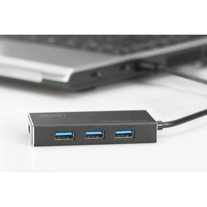 DIGITUS USB 3.0 šakotuvas, 4 prievadų, su 5V/2A maitinimo šaltiniu, aliuminio korpusas