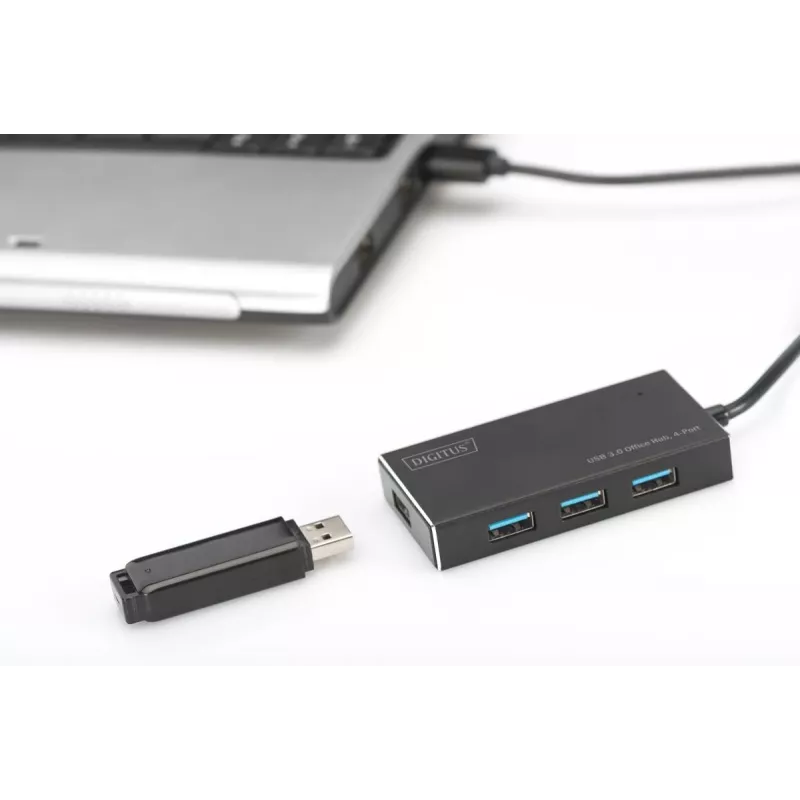 DIGITUS USB 3.0 šakotuvas, 4 prievadų, su 5V/2A maitinimo šaltiniu, aliuminio korpusas