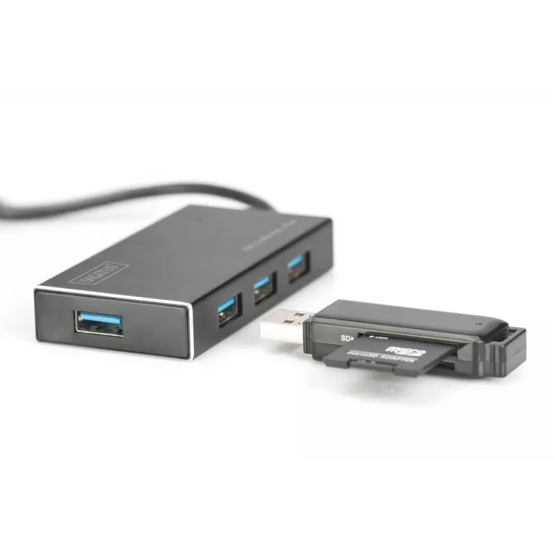DIGITUS USB 3.0 šakotuvas, 4 prievadų, su 5V/2A maitinimo šaltiniu, aliuminio korpusas