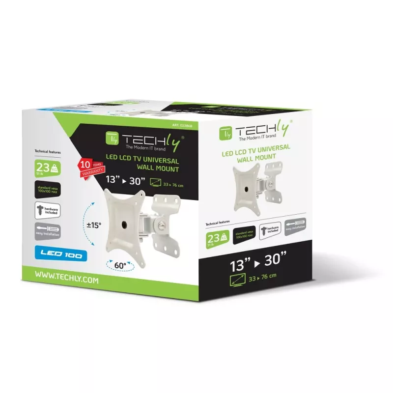 Techly sieninis laikiklis LCD LED 13-30 colių, pilno judesio, baltas