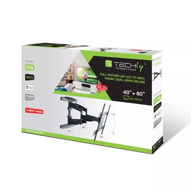 Techly 40-80 Ultra plonas Full Motion LCD TV sieninis laikiklis, juodas “ICA-PLB 172L”