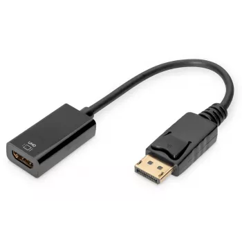 DIGITUS ASSMANN DisplayPort adapterio laidas, DP - HDMI A tipo M/F, 20cm su fiksatoriumi, HDMI Ver. 2.0, aktyvus, CE, auksuotas, juodas