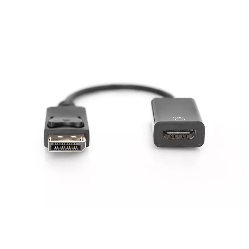 DIGITUS ASSMANN DisplayPort adapterio laidas, DP - HDMI A tipo M/F, 20cm su fiksatoriumi, HDMI Ver. 2.0, aktyvus, CE, auksuotas, juodas