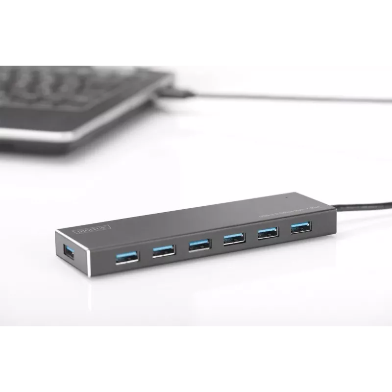 DIGITUS USB 3.0 Hub, 7 prievadų, su 5V/3,5A maitinimo šaltiniu, aliuminio korpusas