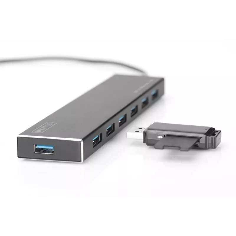 DIGITUS USB 3.0 Hub, 7 prievadų, su 5V/3,5A maitinimo šaltiniu, aliuminio korpusas