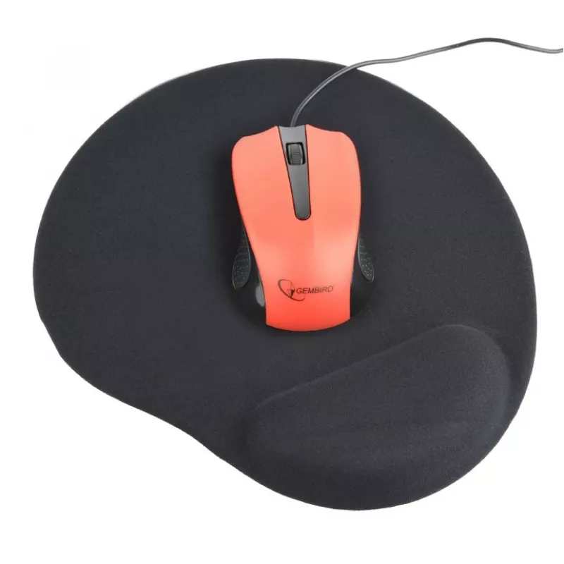 Pelės kilimėlis GEMBIRD MP-GEL-BK — juodos spalvos guminis ir gelinis su riešo atrama, 220×240 mm
