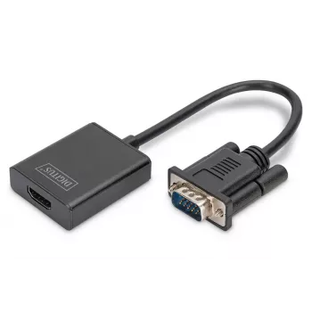 DIGITUS VGA į HDMI keitiklis + garsas (3,5 mm), Full HD (1080p), laido tipas, 15 cm, juodas