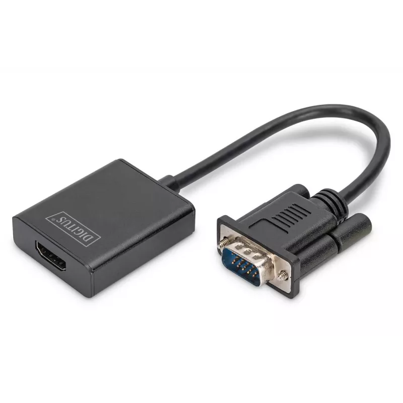 DIGITUS VGA į HDMI keitiklis + garsas (3,5 mm), Full HD (1080p), laido tipas, 15 cm, juodas
