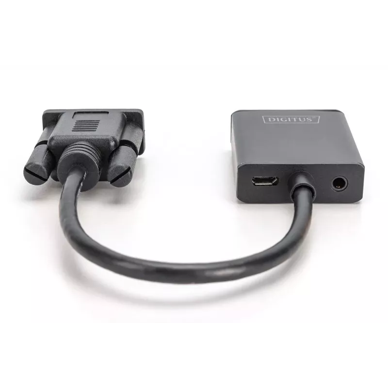 DIGITUS VGA į HDMI keitiklis + garsas (3,5 mm), Full HD (1080p), laido tipas, 15 cm, juodas
