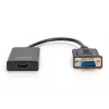 DIGITUS VGA į HDMI keitiklis + garsas (3,5 mm), Full HD (1080p), laido tipas, 15 cm, juodas