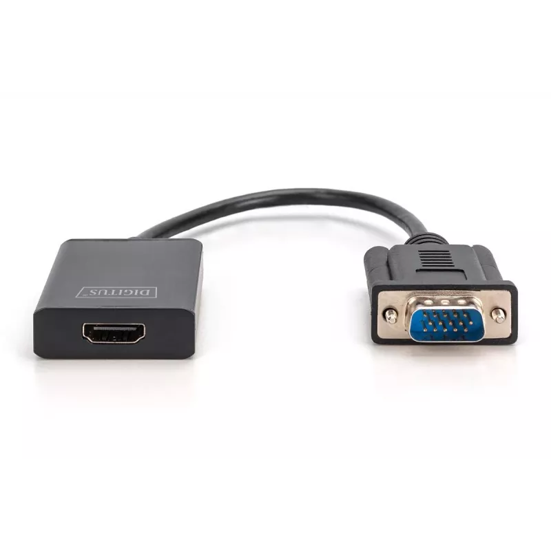 DIGITUS VGA į HDMI keitiklis + garsas (3,5 mm), Full HD (1080p), laido tipas, 15 cm, juodas