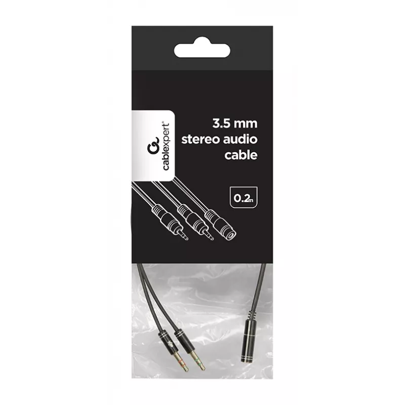 Garso adapteris Gembird CCA-418M 3,5 mm lizdas į 2×3,5 mm kištuką, 0,2 m, juodas