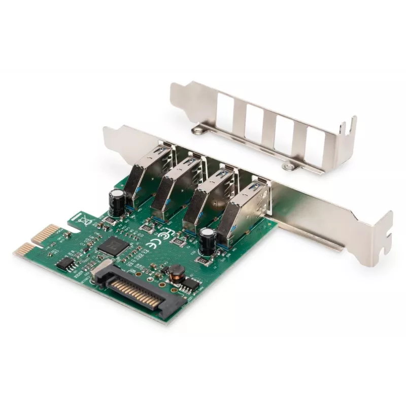 DIGITUS USB 3.0, 4 prievadų, PCI-e plėtotės kortelė, 4 prievadai A/F išoriniai, VL805 mikroschemų rinkinys
