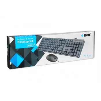 Laidinės klaviatūros ir pelės rinkinys IBOX IKMS606 — pilno dydžio QWERTY UK anglų klaviatūra, USB, juoda, pelė 800 DPI