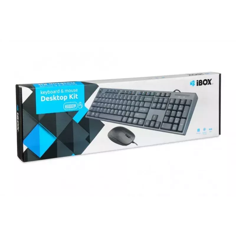 Laidinės klaviatūros ir pelės rinkinys IBOX IKMS606 — pilno dydžio QWERTY UK anglų klaviatūra, USB, juoda, pelė 800 DPI