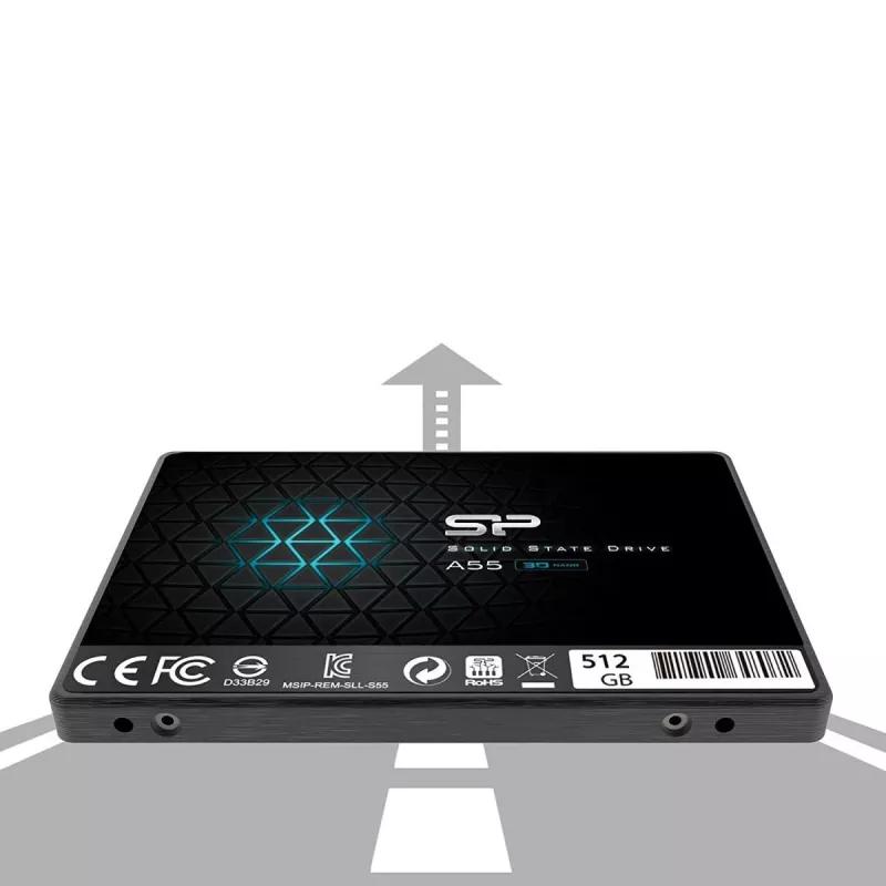 2.5 colio SATA III SSD Silicon Power Ace A55 — 512 GB, 3D TLC, iki 560/530 MB/s, 7 mm, juoda