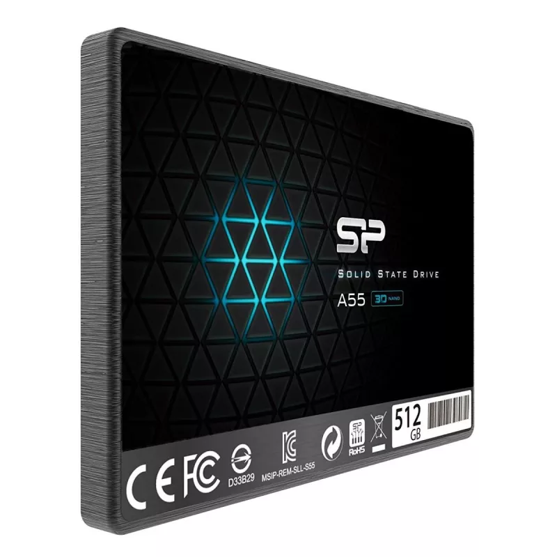 2.5 colio SATA III SSD Silicon Power Ace A55 — 512 GB, 3D TLC, iki 560/530 MB/s, 7 mm, juoda