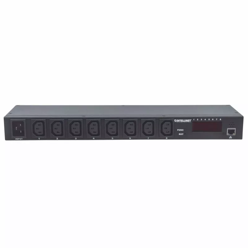 Intellinet 19 inch išmanusis 8 prievadų PDU, 19 inch montuojamas į stovą C13 išmanusis maitinimo paskirstymo įrenginys; stebi galią, temperatūrą ir drėgmę