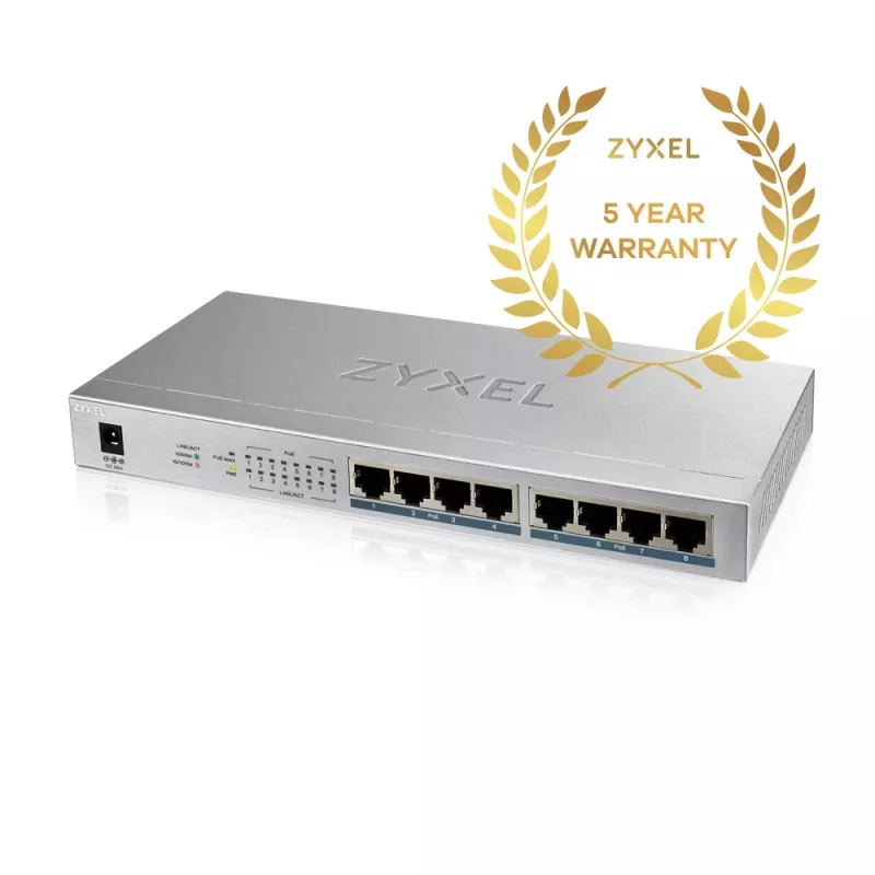 Zyxel GS1008HP nevaldomas Gigabit Ethernet (10/100/1000) maitinimas per Ethernet (PoE) pilka